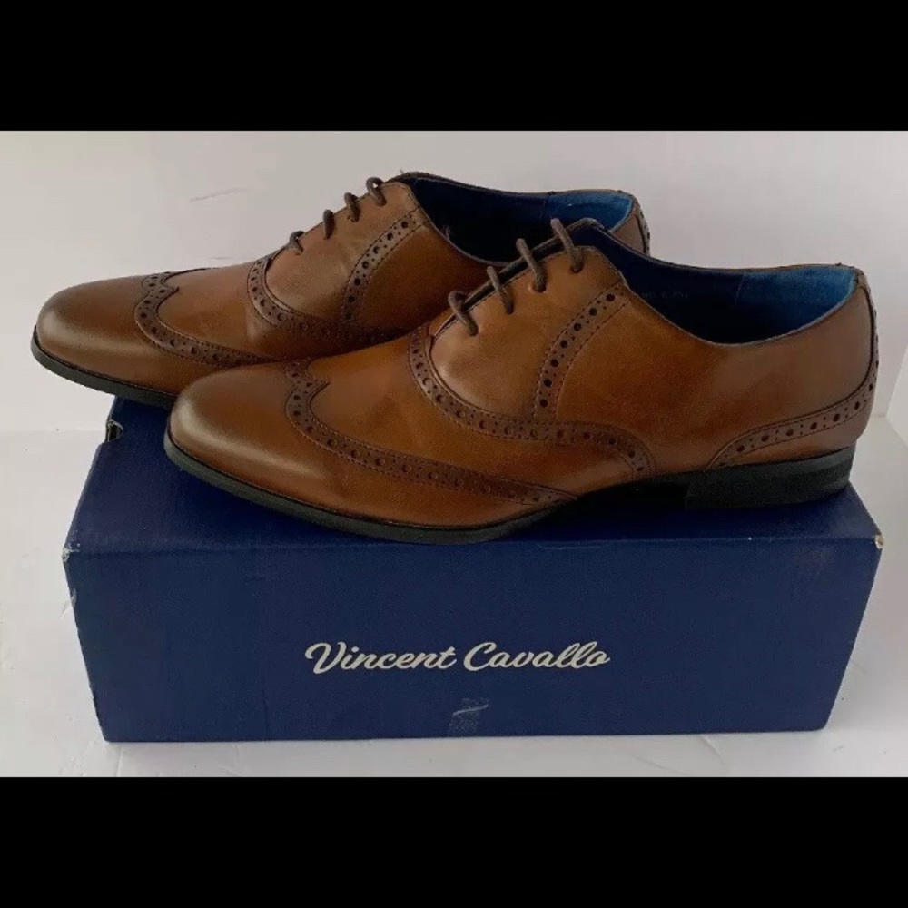 Vinncent Cavallo Wing Tip Shoes Cognac Size 11
